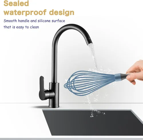 Vista 8 de OYV Batidor de silicona azul, batidor profesional de plástico para cocinar, sin arañazos, acero inoxidable y resistente al calor, batidor de goma