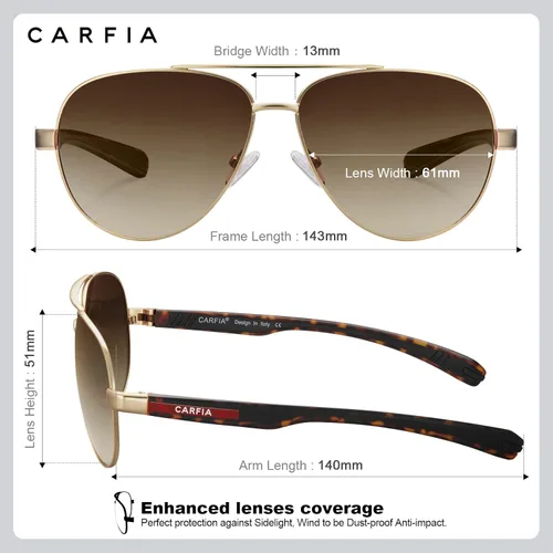 Vista 5 de Carfia Pilot Sunglasses for Men Polarized UV Protection Ultra Lightweight Metal Frame CA5391