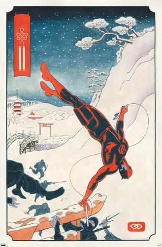 Vista 9 de Trends International Marvel Comics Daredevil - Póster de pared ninja, 22.4 pulgadas de largo x 14.7 pulgadas, versión enmarcada en madera de granero