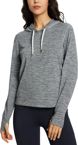 Vista 3 de BALEAF Sudaderas con capucha para correr para mujer, camisetas deportivas ligeras con agujeros para el pulgar