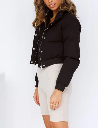 Vista 2 de Uaneo Chaqueta Puffer Recortada para Mujer con Cuello Levantado y Cremallera Frontal, Abrigos Acolchados de Plumón de Invierno