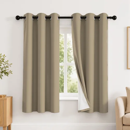 Vista 60 de 2 paneles de cortinas 100% opacas, de peso medio, con aislamiento térmico y ojales para dormitorio, sala de estar, tratamiento de ventana
