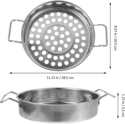 Vista 4 de Housoutil Colador de agujeros grandes con asa, colador de agujero de acero inoxidable, vaporizador de cocina para espaguetis, fideos, verduras