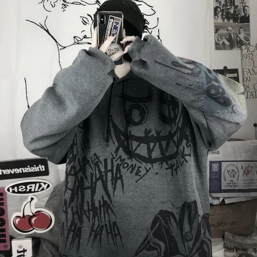Vista 2 de Y2K Sudadera con capucha Cyber Grunge Alt, ropa de graffiti, sudadera con cremallera Emo Harajuku de gran tamaño, sudadera con capucha Acubi Goth