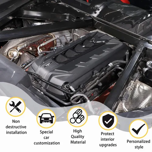 Vista 4 de Cubierta de cubierta de cubierta de motor compatible con Chevrolet Corvette C8 2020-2023, cubierta de motor de borde, accesorios C8, 1 unidad