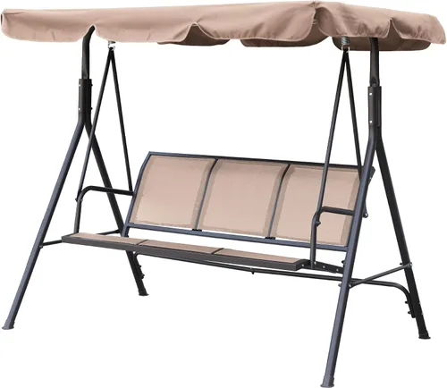 Vista 9 de Clihome Juego de columpios de lujo para porche al aire libre, columpios para 3 personas para columpios exteriores al aire libre para adultos, toldo