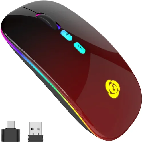Vista 11 de CC Store Ratón Bluetooth inalámbrico LED y conexión instantánea de 2.4 GHz, recargable ultra silencioso, delgado, 3 DPI ajustables, 2 modos