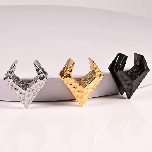 Vista 7 de Maxbott 1 par de tapones triangulares de acero inoxidable para orejas, túneles, aretes, dilatadores para expansor de orejas, joyería de piercing