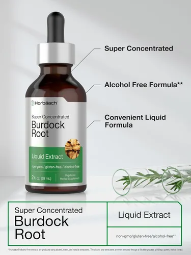 Vista 4 de Horbäach Tintura de raíz de bardana 2 onzas líquidas Extracto de hierba súper concentrado Vegetariano, sin OMG, sin glutren, sin alcohol