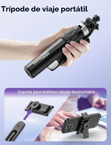 Vista 7 de Trípode para selfie stick de 53 pulgadas con luz, palo selfie extensible con control remoto, soporte de trípode portátil para teléfono celular