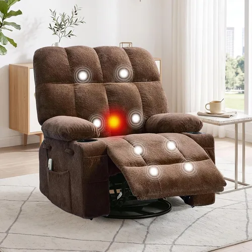 Vista 9 de IDEALHOUSE Silla reclinable mecedora de gran tamaño con calor y masaje Caqui