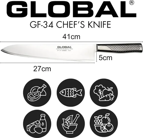 Vista 3 de Global GF-34-11 pulgadas, cuchillo de chef pesado de 10.6 in, 11 pulgadas, plateado, GF34