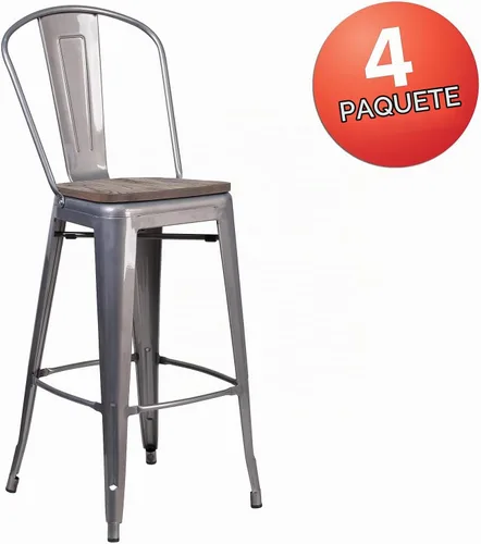 Vista 4 de Taburete Flash Furniture de bar, hecho de metal para interior y exterior, Metal, Negro