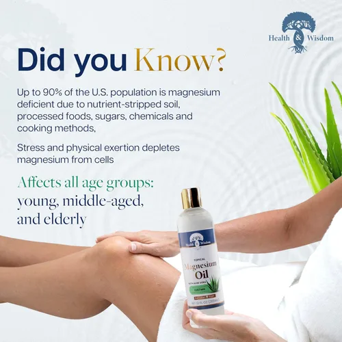 Vista 5 de Health & Wisdom Aceite de magnesio puro con aloe vera, alivio tópico muscular y articular, hidratante natural y puro para la piel, absorción