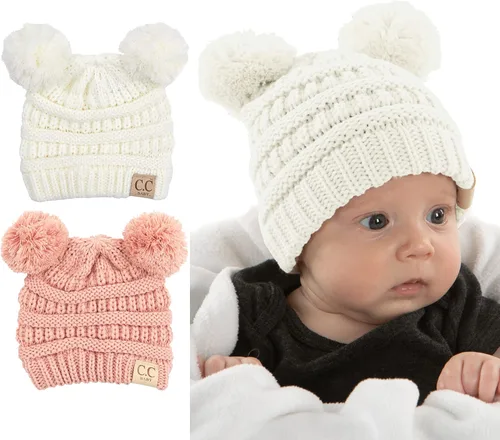 Vista 39 de Funky Junque Gorro de invierno con doble pompón para bebé de 0 a 12 meses, bonito gorro de punto acogedor para clima frío Patrón de tejido