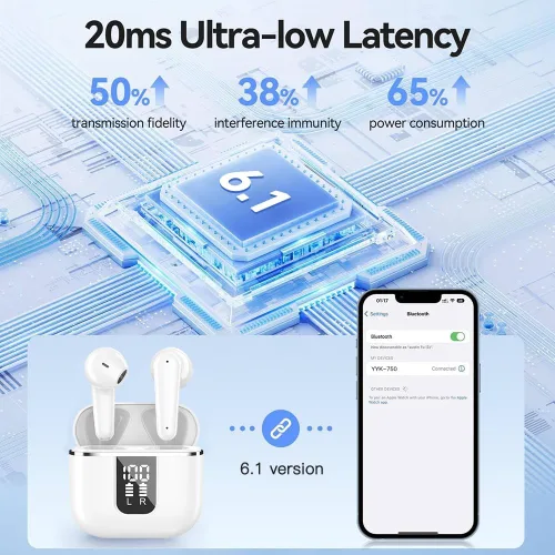 Vista 4 de AI Translation Earbuds Real Time Bluetooth Earphones for Overseas Study White