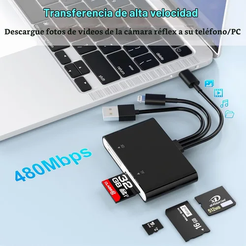 Vista 4 de Adaptador Memory Stick Pro Duo, lector de tarjetas SD/TF/MS/XD 4 en 1, lector de tarjetas XD para USB C/Lightning/USB A, lector de tarjetas multi-SD