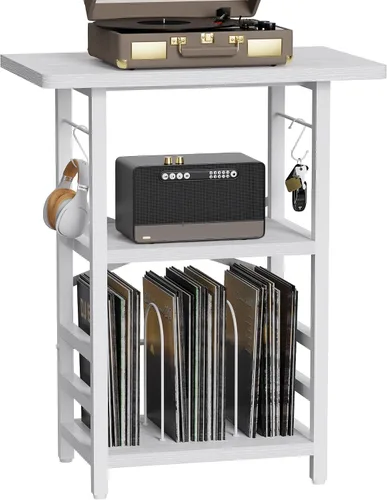 Vista 12 de YAKANJ Soporte para tocadiscos con escritorio extendido, mesa grande para tocadiscos con almacenamiento de vinilo, soporte para tocadiscos