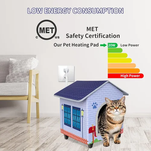 Vista 2 de Casas para gatos con calefacción para gatos de interior/exterior con cama para gatos elevada y resistente al agua, proporcionando un refugio seguro