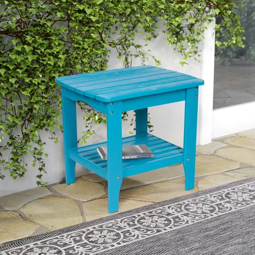 Vista 7 de Shine Company Long Island Mesa auxiliar rectangular de madera maciza, mesa auxiliar Adirondack para exteriores, Aqua