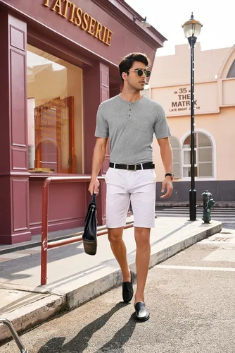 Vista 7 de COOFANDY Paquete de 3 camisetas Henley de manga corta para hombre, estilo casual, básicas, de verano, con bolsillo