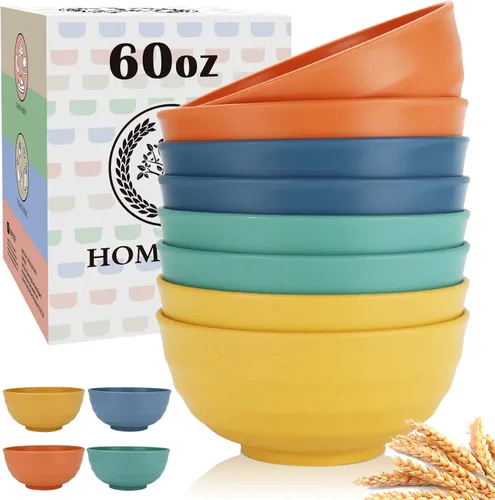 Vista 12 de Homienly Juego de 6 boles irrompibles de fibra de paja de trigo, aptos para microondas y lavavajillas, alternativa reutilizable a los boles