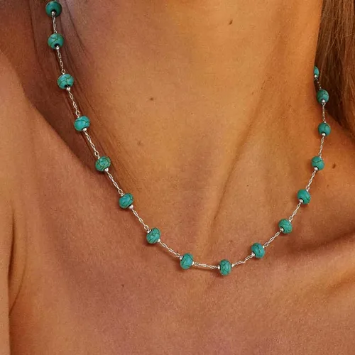 Vista 3 de Suyi Collar turquesa con cuentas de plata gargantilla Collares Boho Western Jewelry