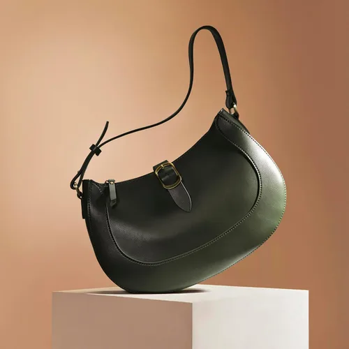 Vista 2 de Bolso Hobo de cuero vegano vintage para mujer, bolso de hombro lunar, bolso cruzado debajo del brazo clásico para mujer