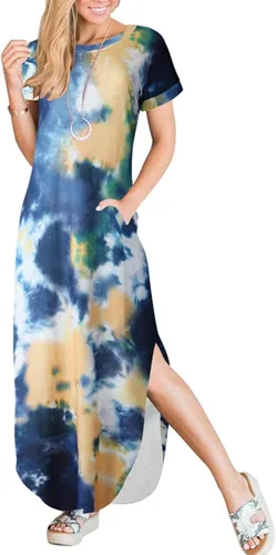 Vista 4 de ANRABESS - Vestido largo de playa de verano con bolsillos, suelto, informal, de manga corta, para mujer