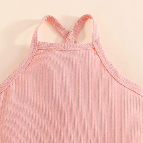 Vista 4 de Mameluco de una pieza para bebé niña, overol de una sola pieza, sin mangas, correa ajustable, traje de verano