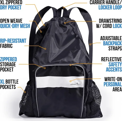 Vista 3 de Athletico - Bolsa de malla para piscina, con compartimentos para contenidos húmedos y secos ideal para natación, playa, campamento y más.
