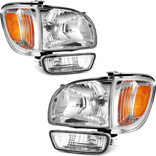 Vista 13 de Para Toyota Tacoma 2005-2011 Conjunto de faros delanteros Tacoma Pickup Truck carcasa cromada reflector ámbar reemplazo lado conductor y pasajero