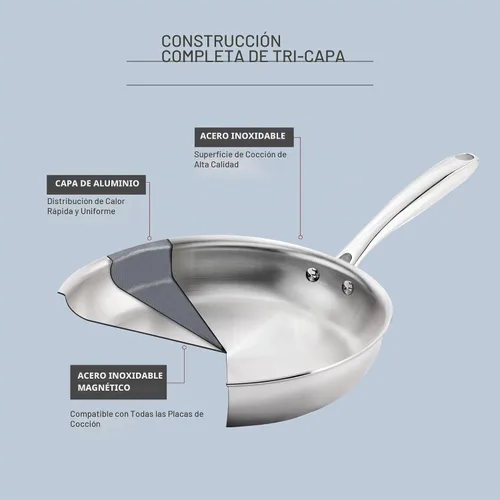Vista 3 de T-fal Juego de ollas y sartenes de acero inoxidable de tres capas, 12 piezas