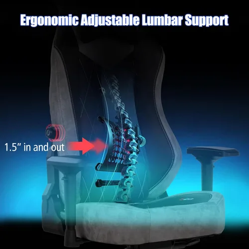 Vista 4 de Goplus Silla para videojuegos, silla giratoria de 360° en altura ajustable para computadora con soporte lumbar ajustable, reposabrazos 4D, asiento