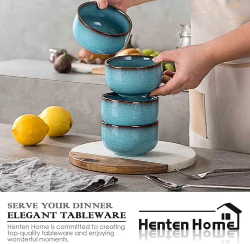 Vista 5 de Henten Home Juego de 4 cuencos de cerámica para ensalada de 15 onzas, cuencos de arroz de porcelana para cocina, cuencos de sopa para servir esmalte