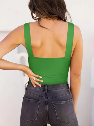 Vista 44 de Reoria - Camiseta sin mangas sexy tipo body con escote cuadrado para mujer, ropa para discoteca