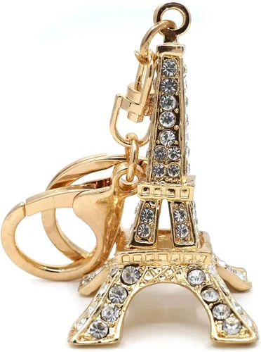 Vista 2 de París Torre Eiffel Viaje Amor Recuerdo Oro Tono Cristales Diamantes de Imitación Mujer Niñas Bolso Bolso Colgante Llavero Llavero, Oro