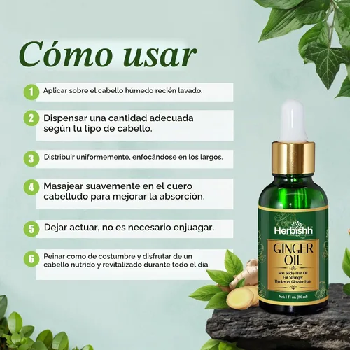 Vista 5 de Herbishh Suero de aceite de crecimiento capilar de jengibre para cabello