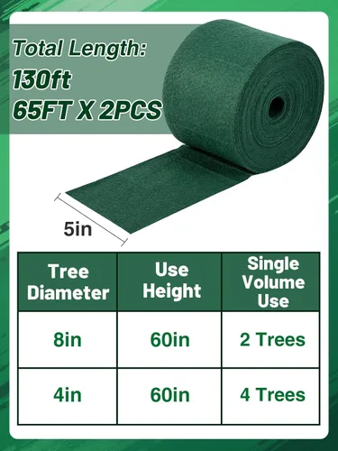 Vista 5 de ANPHSIN Protector de árbol para protección contra la congelación en invierno, 65 pies x 2 piezas, protector de corteza de tronco transpirable
