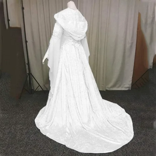 Vista 4 de Vestido gótico para mujer con capucha medieval, traje con corsé, renacentista, vestido victoriano