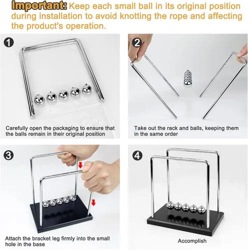 Vista 5 de Sealive Newton's Cradle Large Premium - Base de madera maciza, bolas de péndulo de acero pesado de 1.71 libras, juguete de escritorio grande