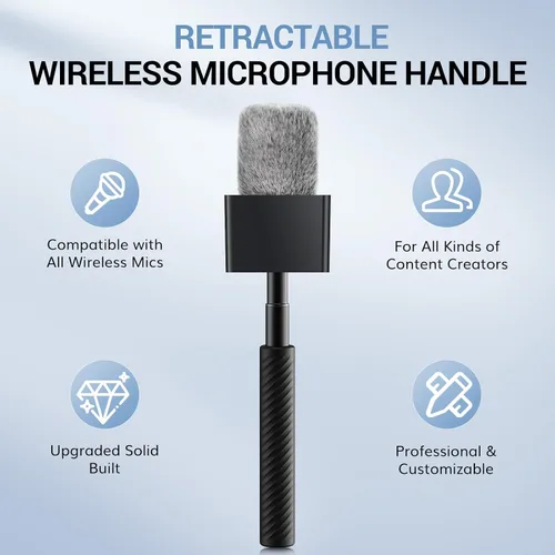 Vista 7 de TONOR Mango de micrófono inalámbrico compatible con DJI, RODE, Hollyland, soporte de micrófono de longitud ajustable para todos los micrófonos