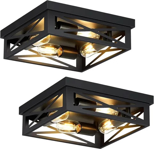 Vista 8 de SKEJAO Lámpara de techo de montaje empotrado negra, 2 luces cuadradas para pasillo, montaje de techo para granja, cocina, pasillo, dormitorio