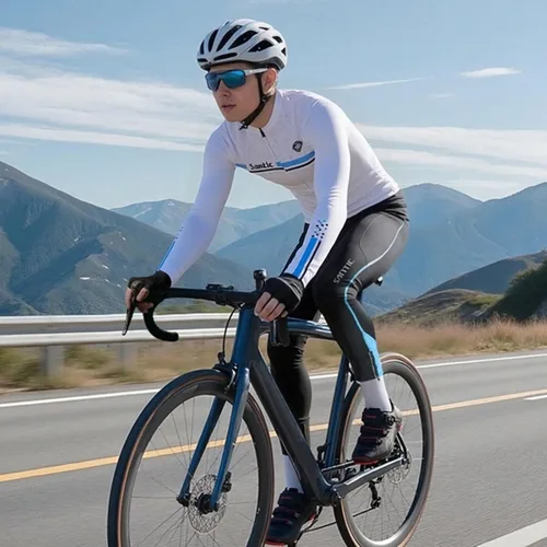 Vista 6 de Santic - Camiseta de ciclismo para hombre, manga larga, reflejante, cremallera completa, con bolsillos