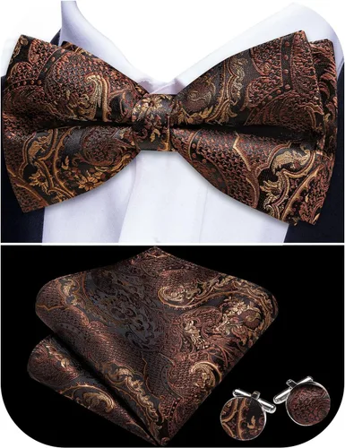 Vista 46 de Barry.Wang Pajarita de Rayas Paisley para Hombre de Seda Preatada Pañuelo de Bolsillo Gemelos Juego Formal Boda Fiesta Graduación