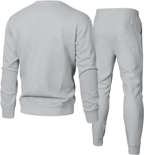Vista 2 de JMIERR Conjunto de 2 piezas para hombre con cuello redondo, sudadera de jacquard y pantalones deportivos