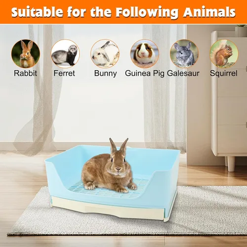 Vista 6 de BWOGUE - Caja de arena grande para conejos, orinal de entrenamiento de esquina con cajón y rejilla para mascotas más grande para cobayas adultas