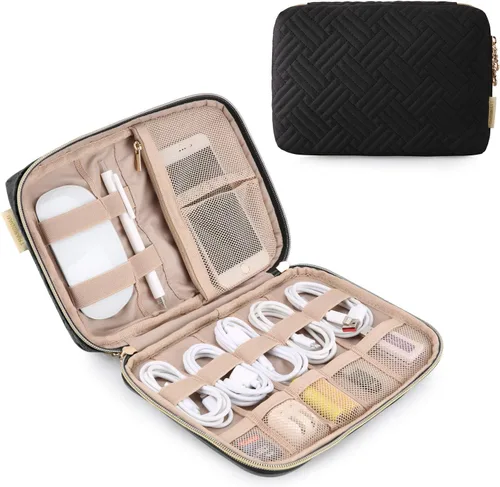 Vista 10 de BAGSMART Estuche organizador de electrónica grande de viaje, artículos esenciales de viaje, organizador de cables, bolsa organizadora de cables