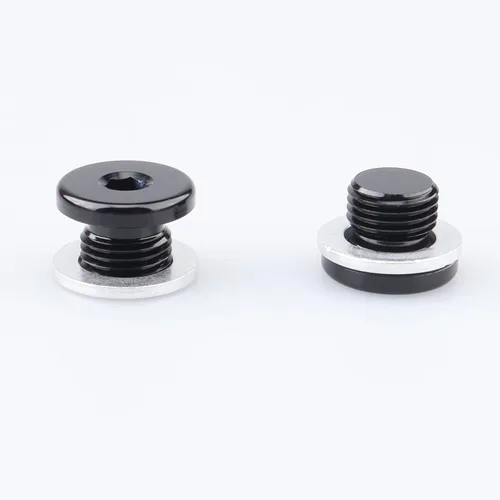 Vista 11 de AC PERFORMANCE Enchufe de puerto métrico de aluminio M10 x 1.0 negro de perfil bajo con tapón hexagonal y arandela de aluminio