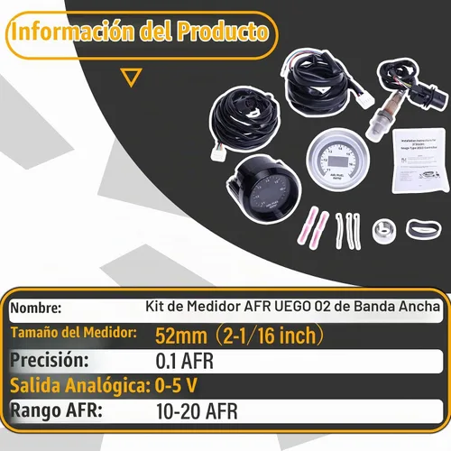 Vista 7 de FHRHRY Calibre de Relación Aire/Combustible UEGO de Banda Ancha 52mm (2-1/16”) con Sensor LSU 4.9, Calibre de Controlador AFR Digital, Kit de Sensor